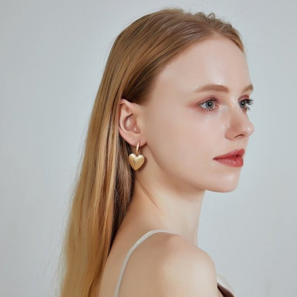 Roman Art Portrait Heart Huggie Earrings - Picture 4 of 8